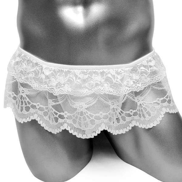 Sissy Dress Panties Floral Lace See Through Thong Men Bulge Pouch Underwear Soft Low rise Male Dress Underpants Sexy Lingerie