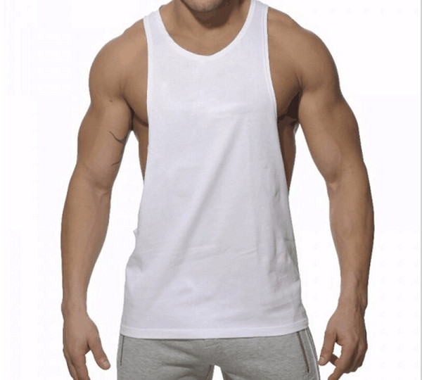 Mens Tank Tops Summer Breathable Pure Color Cotton T-shirts Strong Men Gym Sports Running Wear