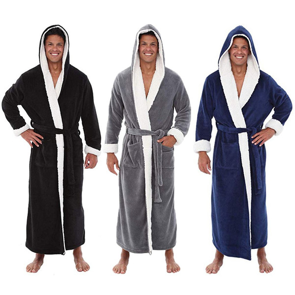 Men Bathrobe Men's Winter Lengthened Plush Shawl Bath Robe Home Clothes Long Sleeved Robe Coat Badjas #35