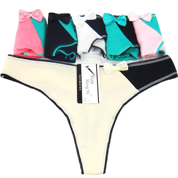 Free Shipping Yun Meng Ni Sexy Underwear Cute Bow Ladies G-string Soft Cotton Panties For Women Sexy Women's Thongs