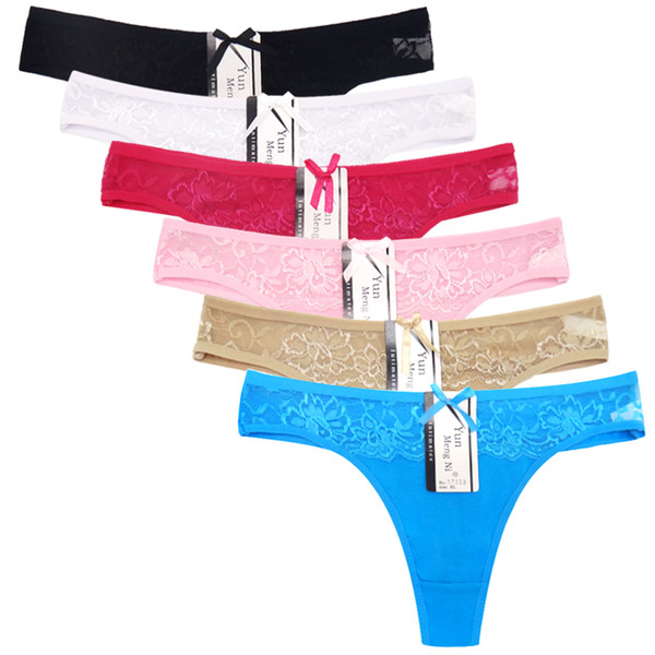 (MOQ 12pcs) Yun Meng Ni Sexy Underwear Wasit Sexy Lace G-String T back Soft Cotton Thongs For Women