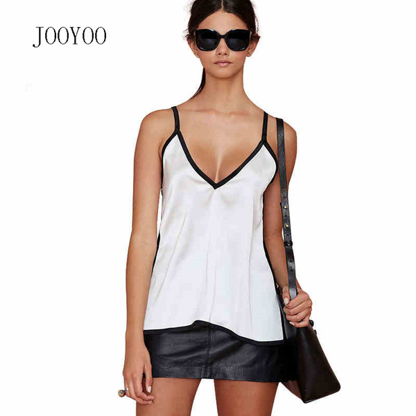 Burst Black And White Collision V-collar Open Slit Suspension Sexy Shoulder Chiffon Vest Female Summer Fashion Trend Style jooyoo