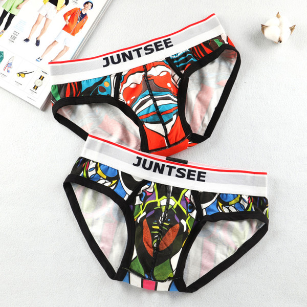 new JUNTSEE men's underwear cotton triangle underwear wholesale sexy low waist triangle pants dynamic cartoon shorts men Underpants