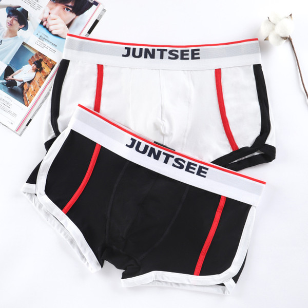 2018 new JUNTSEE 1 piece of men's underwear classic pure color splicing sports leisure pure cotton boxer pants manufacturer wholesale