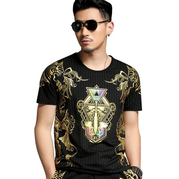 Charm Men's Euro-American Wind Printed Short-sleeved T-shirt Men's Fashion Half-sleeve T-shirt and Overbearing Tattoo