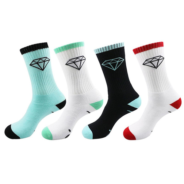 NEW high quality men brand long socks classic diamond skateboard compression terry cotton male casual basket meias Free Shipping