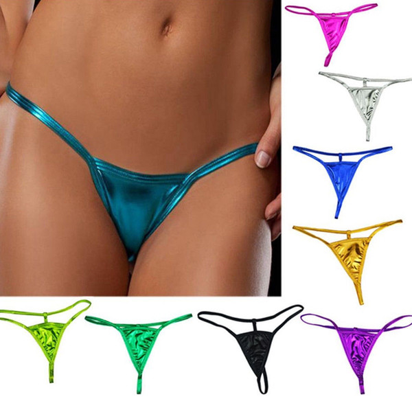 Shiny Womens Ladies Metallic Color Micro G-strings Thong Sexy Mini Bikini Briefs Erotic Lingerie Panties Underwear Sleepwear