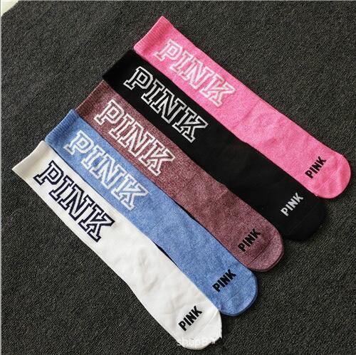 Wholesale Girl Pink Winter Warm Socks Pink Mix Random Color(not can choose) vs love Pink Letters Socks For Football Sport 