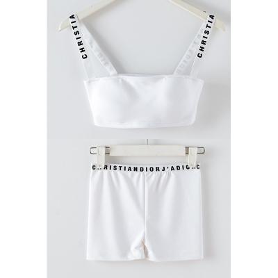 New sexy design women's star same style runway fashion logo letter print spaghetti strap short up-navel crop top vest bustier and short suit