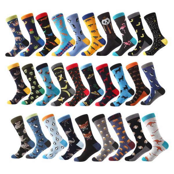 Mens Socks Women Animal Alien Chili Moustache Sloths Novelty Sock Combed Cotton Funny Socks Men's Big Size Crew Socks