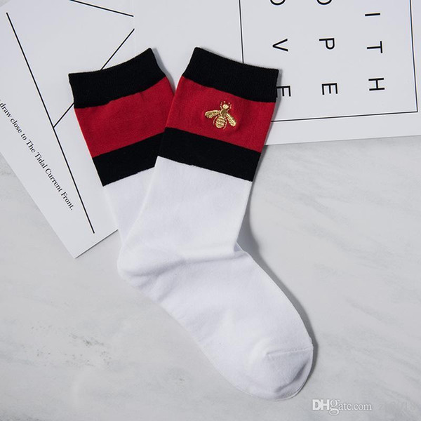 Newest Bee socks black red black stripe socks with embroidery socks for men women