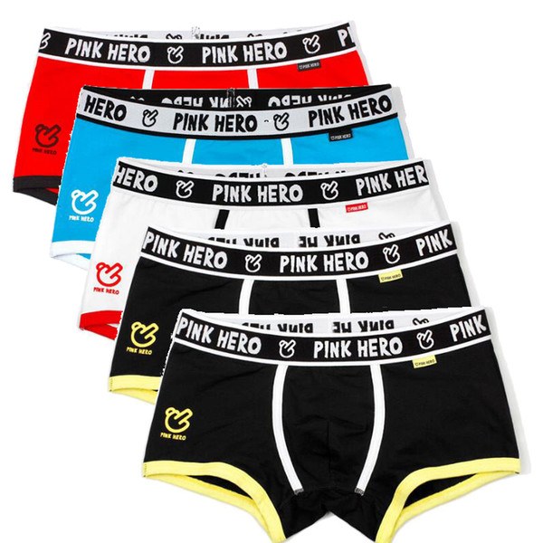 5pcs\lot Pink Heroes Classic Men Underwear Boxers High Quality Cotton Male Panties comfortable Cost-effective M/L/XL/XXL