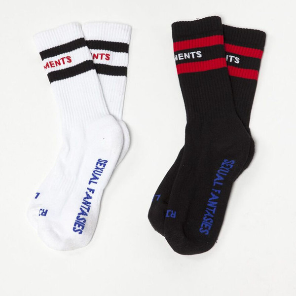 New Style Vetements Men's Black White Stockings Opening Men's Sphort Sockings Letter Print In The Tube Cotton Socks