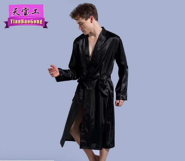 2019 new men's pure color robe thin improved cardigan gown loose loose length long-sleeved spring and evening gowns