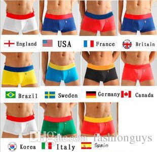 Hot Customised Men Underwear World Cup Flag Design Boxer Cotton Breathable America Briefs England France Flag Print Underpants Waistband