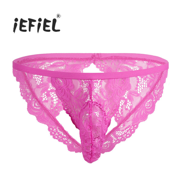 iEFiEL Sexy Gay Men Lingerie Floral Lace Open Butt See-through Sissy Panties Bikini Briefs Jockstraps Underpants Underwear Mens