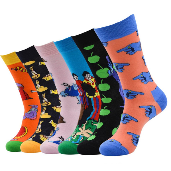 5 Pair/lot Oil Painting Fashion Men Socks Cotton Harajuku Funny Socks Men's Vibrant Crew Happy Gift calcetines