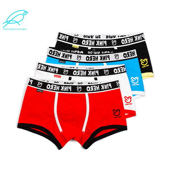 [4 colors Mixed] Pink Hero 100% Cotton Men's Underwear Comfortable Panties Brand Male Man Boxer Male Underpants Wholesale 1201