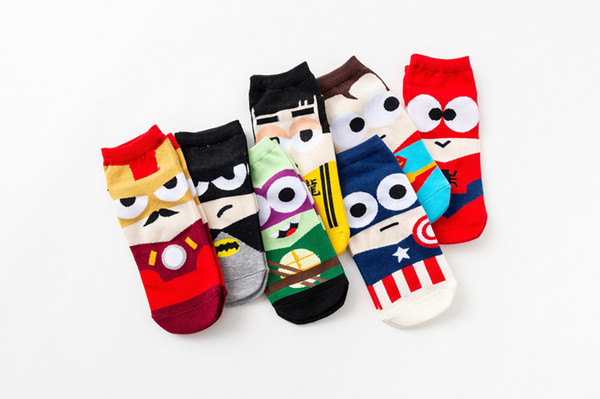 Women Socks Cotton Superman SpiderMan Captain America Avenge Men Male Short Sock Colorful Breathable Cartoon Socks