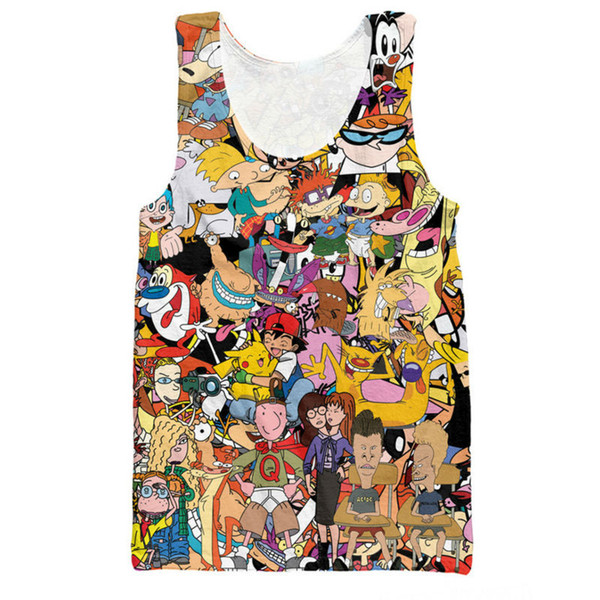 Cartoon Characters Tank Tops 3D Print Sudaderas Sin Mangas Hombre Singlets Funny Mens Clothes Sleeveless Stringer Vest