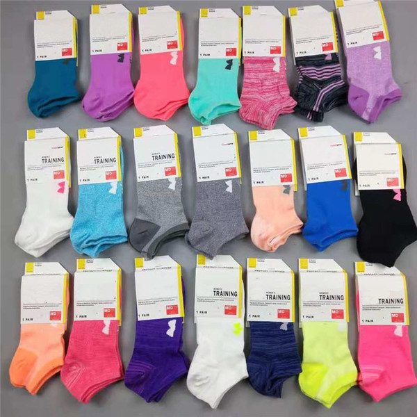 Brand Women Crew Ankle Socks Under Low Cut Short Sports Socks Candy color UA Low Stockings Girls Low-cut Liners Jogging Sock Slippers &tag