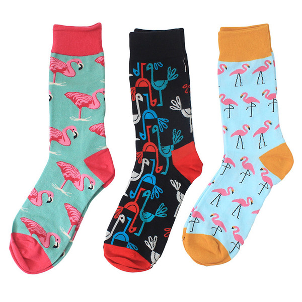 Combed Cotton Colorful Van Gogh Retro Argyle Flamingos Men Socks cool casual Dress Funny party dress crew Socks 1pair=2pcs ms02