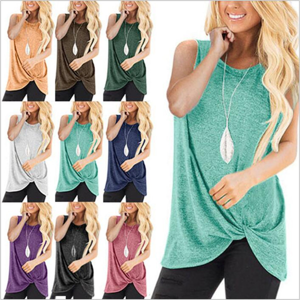 Women's Tops Summer Knot Tees Sleeveless Solid Tanks Sexy Fashion Camis Casual Loose Blouses Blusas Costume Women's Clothing Vestidos B4492