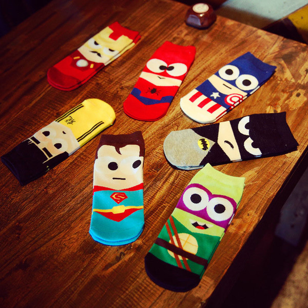 36-43 Summer Men Harajuku Socks Hip Hop Avengers Short Novelty Sokken Cartoon Man Casual Ankle Cotton Socks