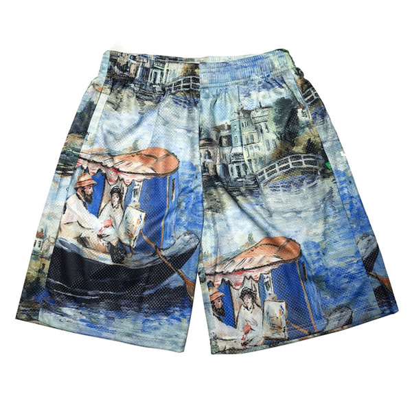 FALECTION MENS 19SS SUMMER FASHION OFF LAKE PRINT MESH COTTON SPORTS SHORTS