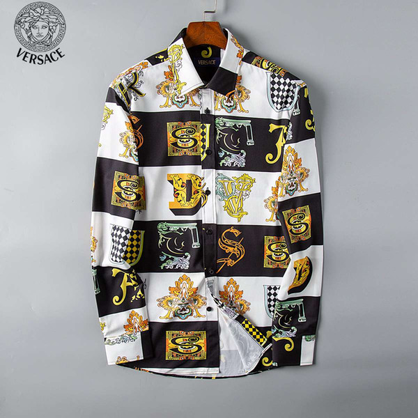 The New 2019New Men's ShirtFashion Harajuku Casual Shirt Men's luxury MeDusa Black AndGold Fancy 3d-Printed Slim Shirt012