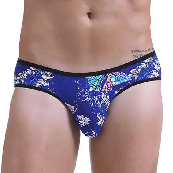 Summer Cool Ice silk Men briefs Underwear With Floral Printed Soft Slim fit Low rise Sexy Gay Male Bikini U Convex Panties