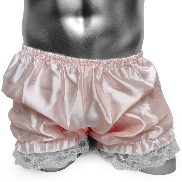 Fashion Men Shiny Satin Bloomers Sexy Lace Ruffles Men Lace Panties Gay Sissy Boxer Men's Underwear Shorts Boxer Underpants