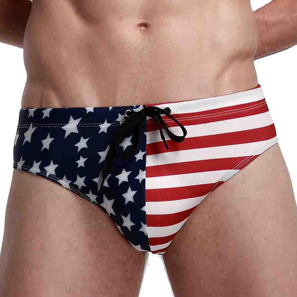 Mens Briefs Underwear With US Flag printed Sexy High quality Male Brief Underpants With Drawstring Man Bikini