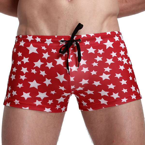 Stars Printed Mens High quality Boxer Shorts Underwear Sexy Tether Drawstrings Gay Male Stage Club boxer Underpants Panties B