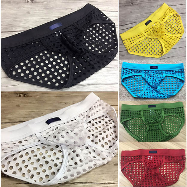 See through Men Briefs underwear Summer Hole fashion Panties Sexy gay male Shorts top brand Club mesh fishnet Underpants