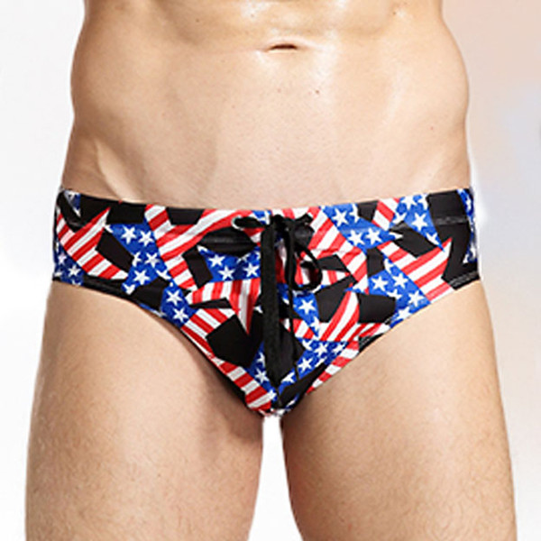 Mens US Flag printing Briefs Drawstrings Sexy High quality Breathable Novelty Males Brief Underwear Man Panties