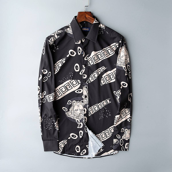 2019 Designer Dress Shirt Fashion Harajuku Casual Chemise Men'sLuxury Medusa BlackGold Fancyprint Slim Medusa 025