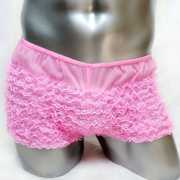 Mens Sexy Lingerie Shiny Ruffled Bloomer Tiered Skirted Panties Sissy Boxers Underwear Gay Male Panties Clubwear Underpants