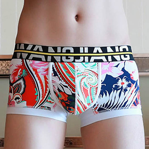 Fashion Printed Boxer Underwear for Mens Low rise U shape Cut Sexy Gay Trunks Underpants Floral Male Boxers Breathable XXL