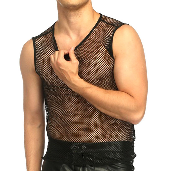 Male Tank tops Sleeveless O-neck Mesh Fishnet See Through Muscle Men Tank Tops Male Fitness Funny Novelty Sexy T-shirt