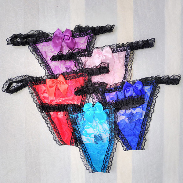 Transparent Floral Lace Thong for Sissy Mens With Metal Buckle T Back G strings Gay Male Panties Underwear Bikini Funny Undies