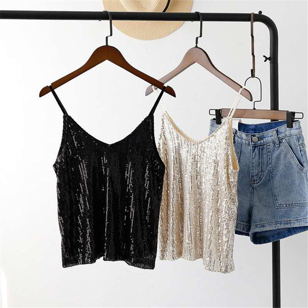 Spring Summer New Fashion Trend Slings Wear Gold Glitter Sequined Vest Inside Female Sexy Women Jooyoo