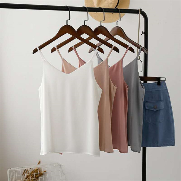 Summer New Sleeveless Double-layer Fashion Solid Color Chiffon Vest Female Loose Sexy Sling Bottoming Shirt Jooyoo
