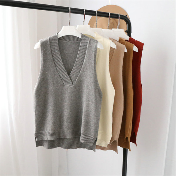 Solid Color Collarless Fresh Hooded Cotton Sweet Casual Fashion New Women's Temperament V-neck Knit Vest Jooyoo