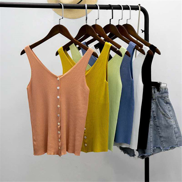 Knit Slim Regular Vest Female New Spring Summer Slim Sleeveless V-Neck Elastic Base Coat Fashion Jooyoo