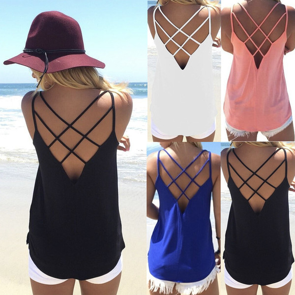 Maikun Brand New Sexy Backless Cross Bandage Vest for Women Round Collar Sleeveless Vest Dress for Female