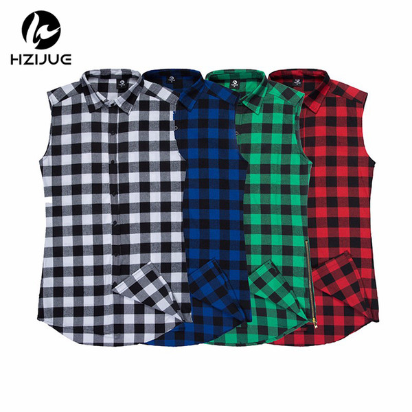 HZIJUE Spring Summer Chris Brown Plaid Sleeveless Shirt T-shirt Hip-Hop Skateboard Double Zipper lk T-shirt Tank Top