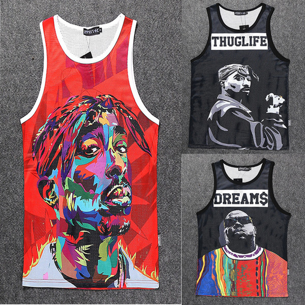 Wholesale-2015 New fashion men/womens 3D Vest character print Tupac 2Pac/Biggie Sleeveless shirts tank top summer sports Basketball Jersey