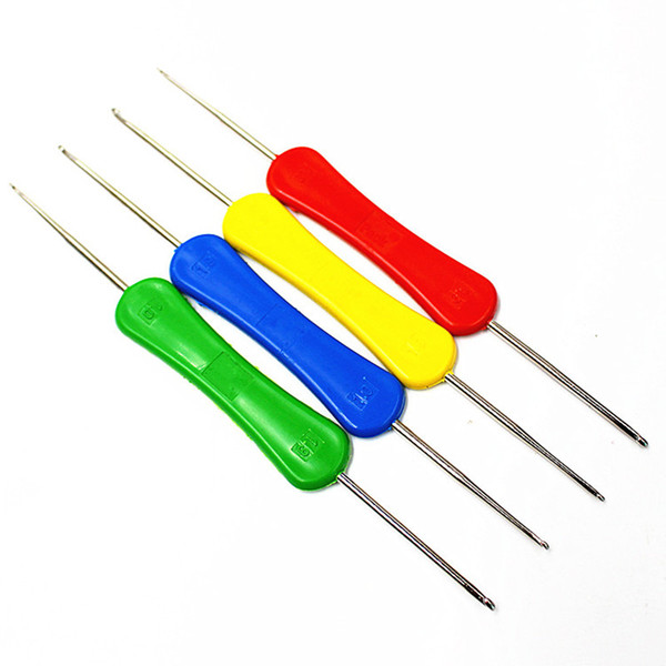 Two ends use crochet hook (Spec. 1.0mm/1.9mm) plastic handle metal hook DIY hand knitting tools random color DL_KNT013