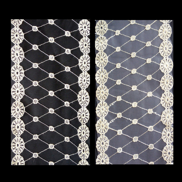 Net embroidery lace Width.about 14cm Black white both edge golden yarn embroiery trims Headwear clothing decorative accessories DL_LAT012